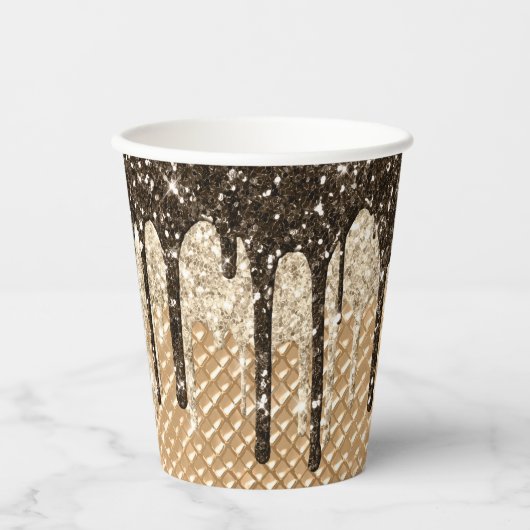 Glitzy Chocolate Ice Creme Cone Glitzer Tropfen Pappbecher (Vorderseite)