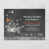 Glitzy Dandelion Chalkboard Wedding Save the Date Postkarte (Vorderseite)