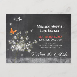 Glitzy Dandelion Chalkboard Wedding Save the Date Postkarte