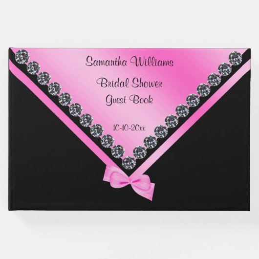 Glitzy Diamonds & Pink Bow Brautparty Gästebuch (Vorderseite)