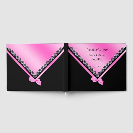 Glitzy Diamonds & Pink Bow Brautparty Gästebuch (Voll)