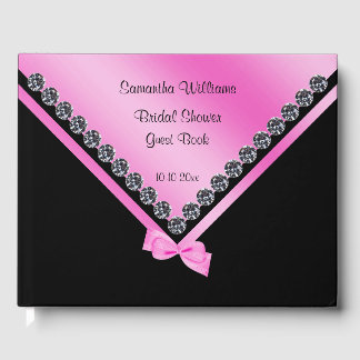 Glitzy Diamonds & Pink Bow Brautparty Gästebuch