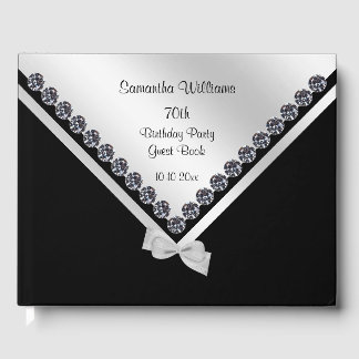 Glitzy Diamonds & Silver Bow 70. Geburtstag Gästebuch