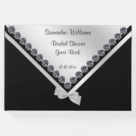 Glitzy Diamonds & Silver Bow Brautparty Gästebuch (Vorderseite)