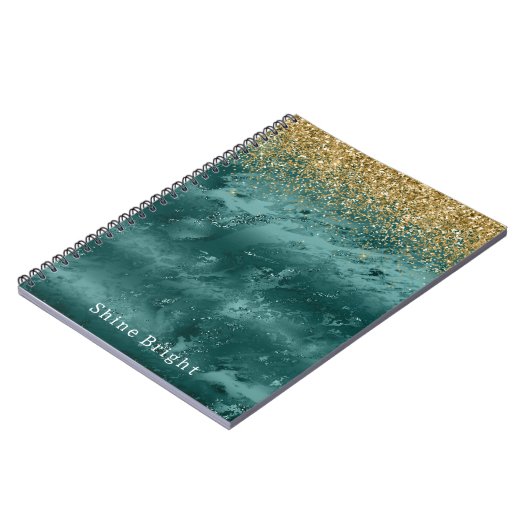 Glitzy Emerald Green Ombre Marble Gold Glitzer Notizblock (Linke Seite)