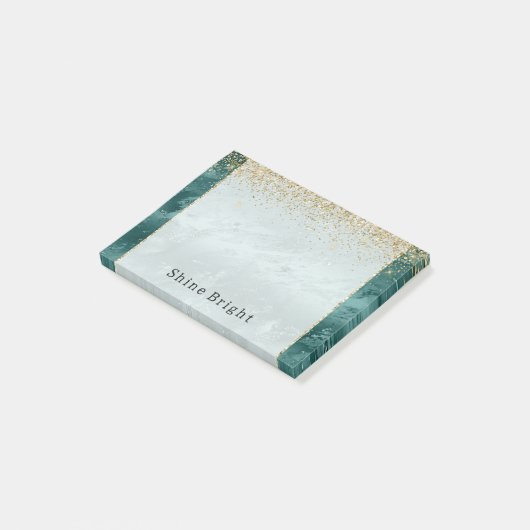 Glitzy Emerald Green Ombre Marble Gold Glitzer Post-it Klebezettel (angewinkelt)