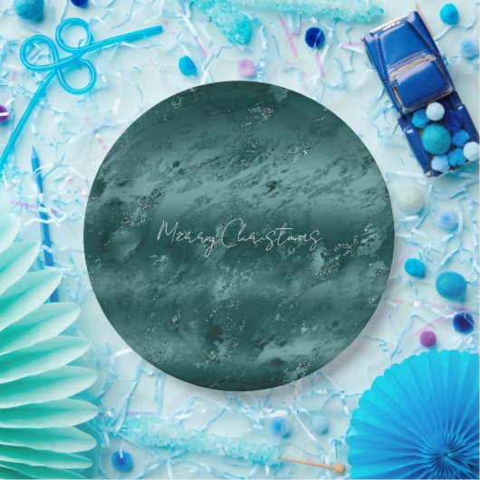 Glitzy Emerald Green Ombre Marble Pappteller (Party)
