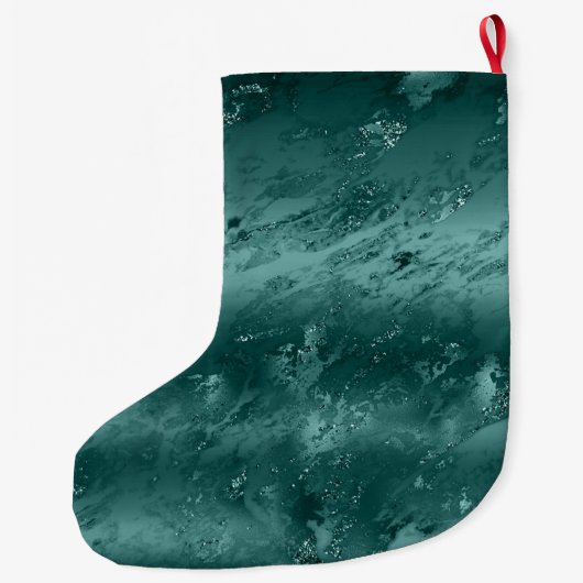 Glitzy Emerald Green Ombre Marble Personalisiert Großer Weihnachtsstrumpf (Rückseite)