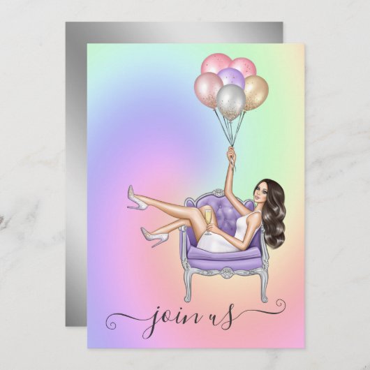 Glitzy Fashionista Junggeselinnen-Abschied Einladu Einladung (Vorne/Hinten)