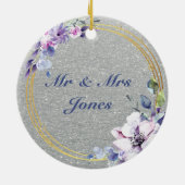 Glitzy First Christmas Verheiratet Keramik Ornament (Hinten)