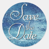 Glitzy Foil | Eisblauer Fleckenflug Save the Date Runder Aufkleber (Vorderseite)