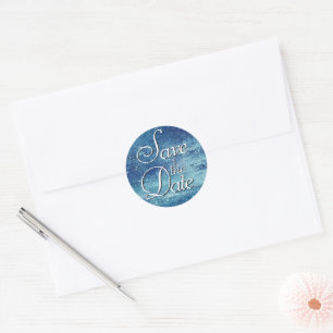 Glitzy Foil Eisblauer Fleckenflug Save the Date Runder Aufkleber