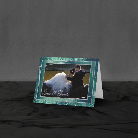 Glitzy Foil | Foto von Sea Green Aqua Sparkle Dankeskarte