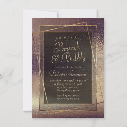 Glitzy Foil | Golden Bronze Copper Bubbly Brunch Einladung (Vorderseite)
