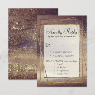 Glitzy Foil   Golden Bronze Copper Sparkle Entree RSVP Karte