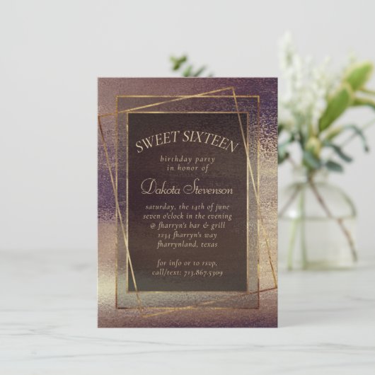 Glitzy Foil | Golden Bronze Copper Sparkle Party Einladung (Stehend Vorderseite)