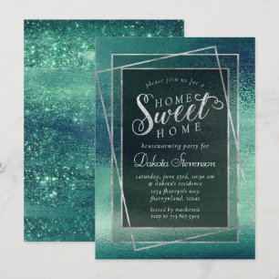 Glitzy Foil Green Aqua Housewarming Einladung