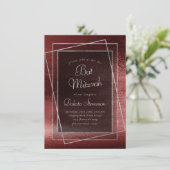 Glitzy Foil | Henna Crimson Red Bar or Bat Mitzvah Einladung (Stehend Vorderseite)