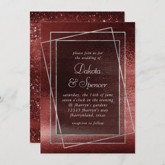 Glitzy Foil | Henna Crimson Red Faux Glitter Shine Einladung (Vorne/Hinten)