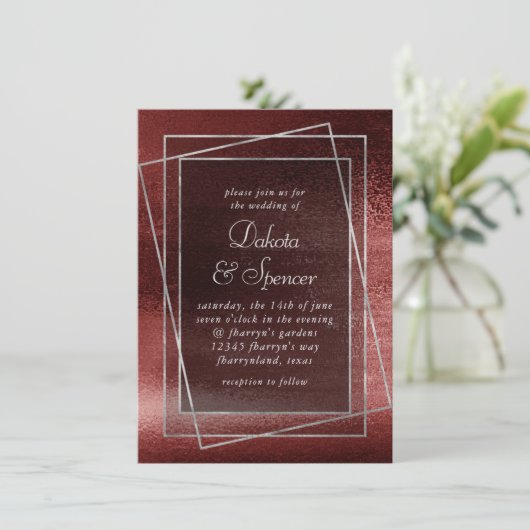 Glitzy Foil | Henna Crimson Red Faux Glitter Shine Einladung (Stehend Vorderseite)