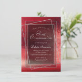 Glitzy Foil | Henna Crimson Red First Communation Einladung (Stehend Vorderseite)