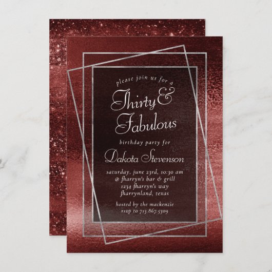 Glitzy Foil | Henna Crimson Red Glitter Birthday Einladung (Vorne/Hinten)