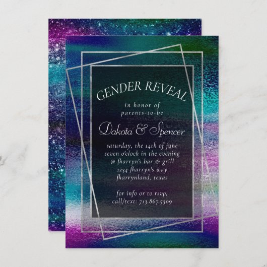 Glitzy Foil | Holographic Iridescent Ombre Shower Einladung (Vorne/Hinten)