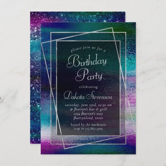 Glitzy Foil | Holographic Metallic Birthday Party Einladung (Vorne/Hinten)