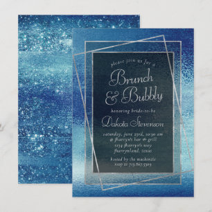 Glitzy Foil   Ice Blue Iridescent Champagne Brunch Einladung
