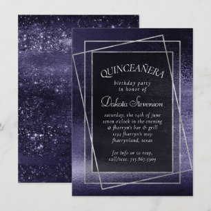 Glitzy Foil Indigo Midnight Lila Quinceanera Einladung