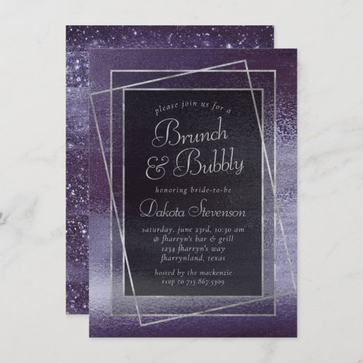 Glitzy Foil | Indigo Midnight Purple Bubbly Brunch Einladung (Vorne/Hinten)