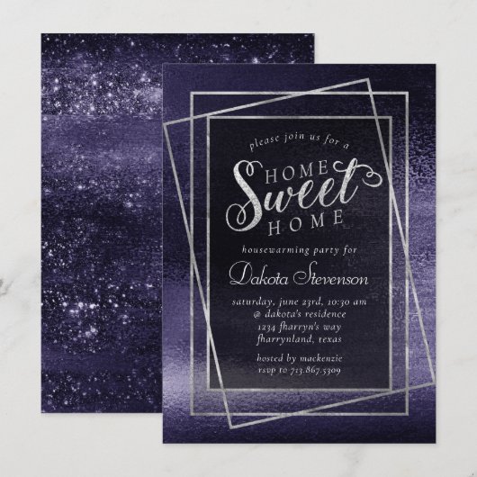 Glitzy Foil | Indigo Midnight Purple Faux Shimmer Einladung (Vorne/Hinten)