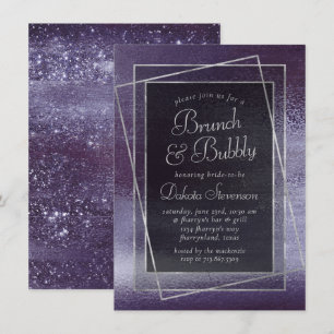 Glitzy Foil Indigo Mitternacht Lila Bubbly Brunc Einladung
