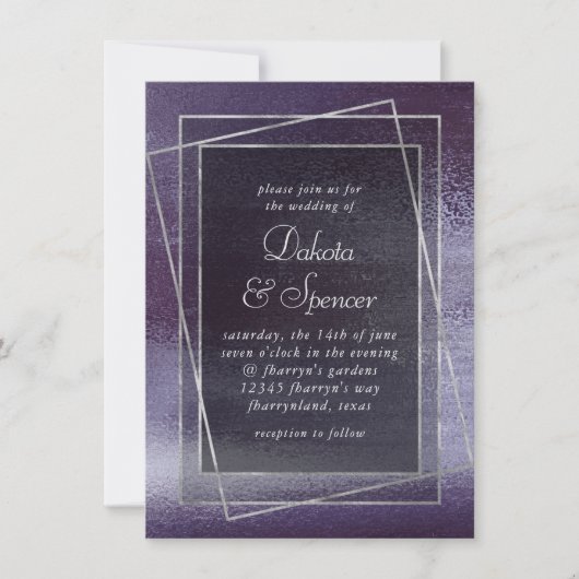 Glitzy Foil | Indigo Purple Sparkle Glam Wedding Einladung (Vorderseite)
