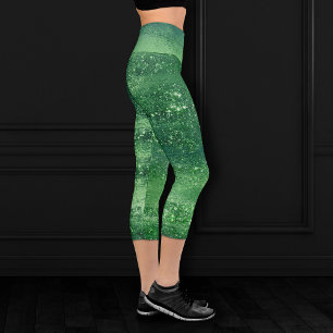 Glitzy Foil Kleeblatt Green Imitats Metallischer Capri Leggings