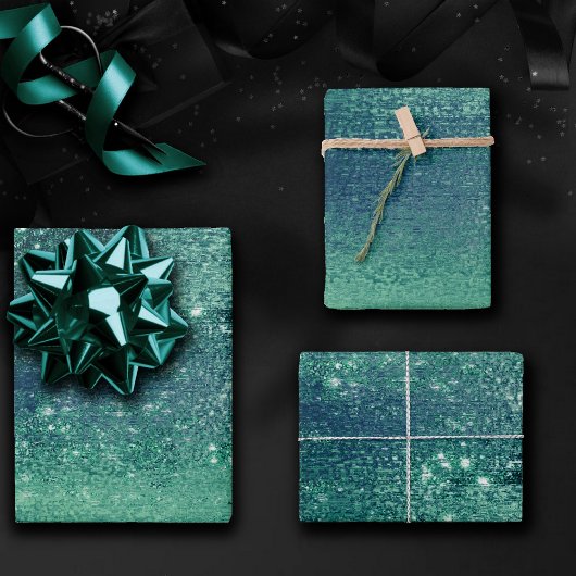 Glitzy Foil | Meeresfauna Iridescent Green Imitats Geschenkpapier Set