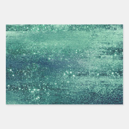 Glitzy Foil | Meeresfauna Iridescent Green Imitats Geschenkpapier Set (Vorderseite 3)