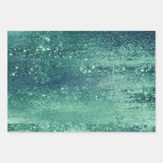 Glitzy Foil | Meeresfauna Iridescent Green Imitats Geschenkpapier Set (Vorderseite)