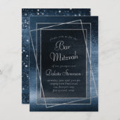 Glitzy Foil | Navy Blue Faux Glitter Bat Mitzvah Einladung (Vorne/Hinten)
