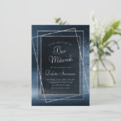Glitzy Foil | Navy Blue Faux Glitter Bat Mitzvah Einladung (Stehend Vorderseite)