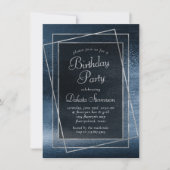 Glitzy Foil | Navy Blue Glitter Sparkle Birthday Einladung (Vorderseite)