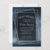 Glitzy Foil | Navy Blue Glitter Sparkle Sweet 16 Einladung (Vorderseite)