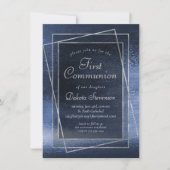 Glitzy Foil | Navy Blue Glitzer First Communation Einladung (Vorderseite)