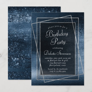 Glitzy Foil | Navy Blue Glitzer Sparkle Birthday Einladung