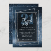 Glitzy Foil | Navy Blue Imitats Glitzer 21 und Rec Einladung (Vorne/Hinten)