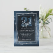 Glitzy Foil | Navy Blue Imitats Glitzer 21 und Rec Einladung (Stehend Vorderseite)