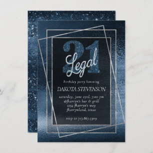 Glitzy Foil Navy Blue Imitats Glitzer 21 und Rec Einladung