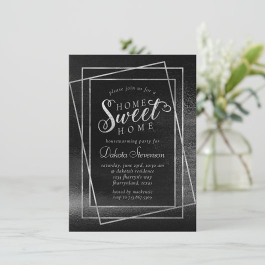 Glitzy Foil | Platinum Silver Shimmer Housewarming Einladung (Stehend Vorderseite)