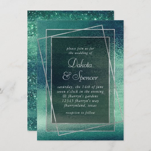 Glitzy Foil | Seafoam Green Aqua Faux Shimmer Einladung (Vorne/Hinten)