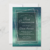 Glitzy Foil | Seafoam Iridescent Green Communion Einladung (Vorderseite)